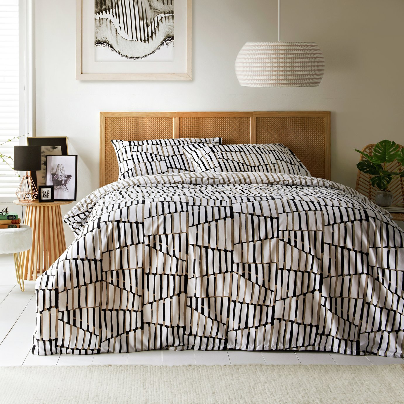Cosmo Living Geo Printed Natural Bedding Set - Double 
