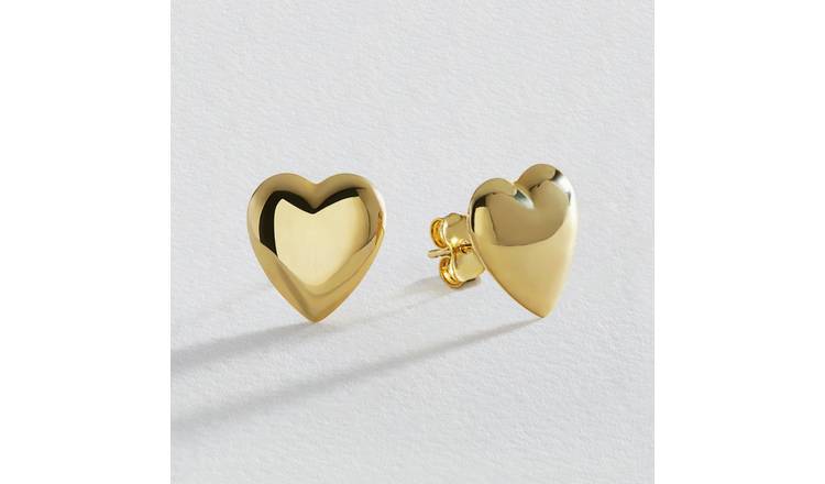 Revere 9ct Yellow Gold Puffed Heart Stud Earrings