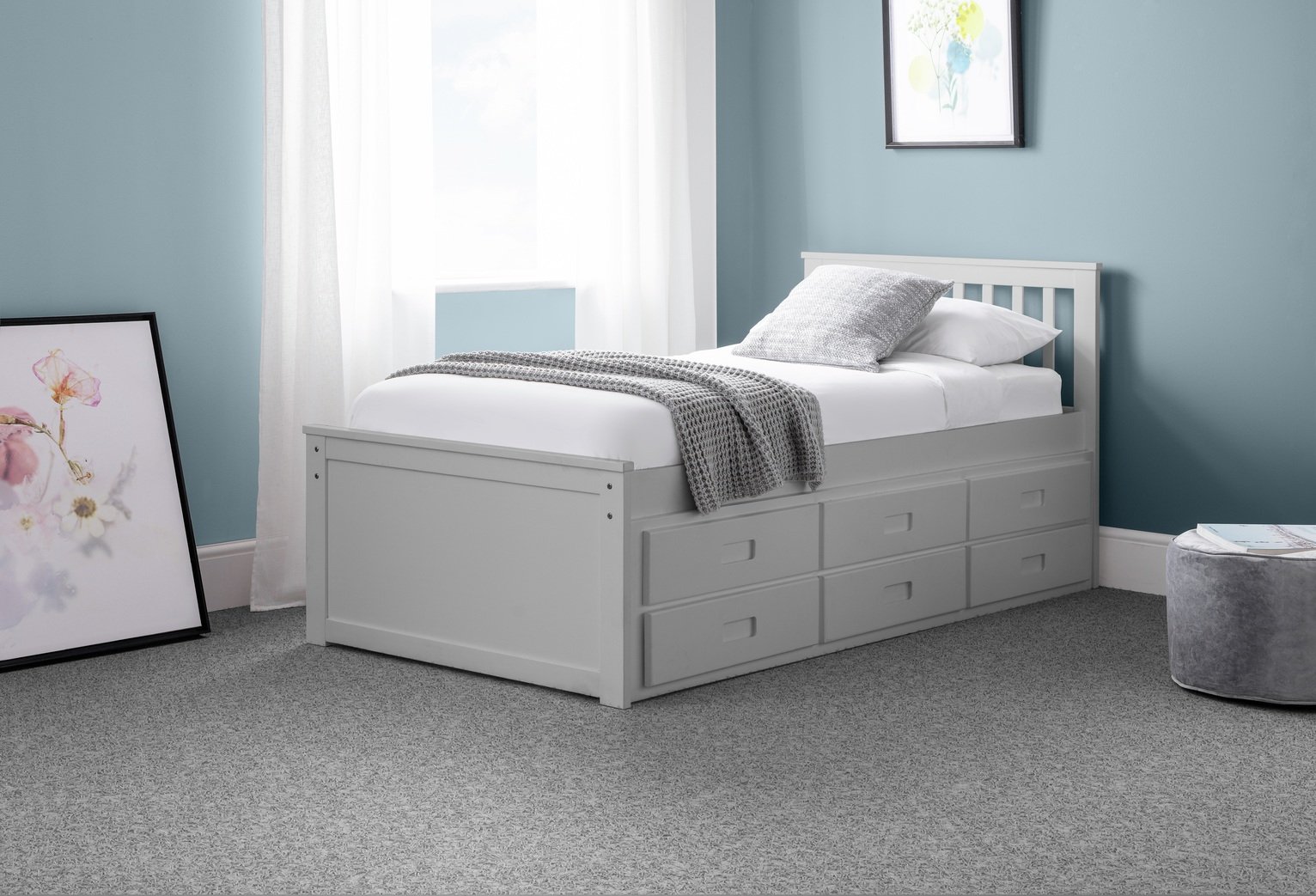 Julian Bowen Maisie Guest Bed with Drawer - Grey