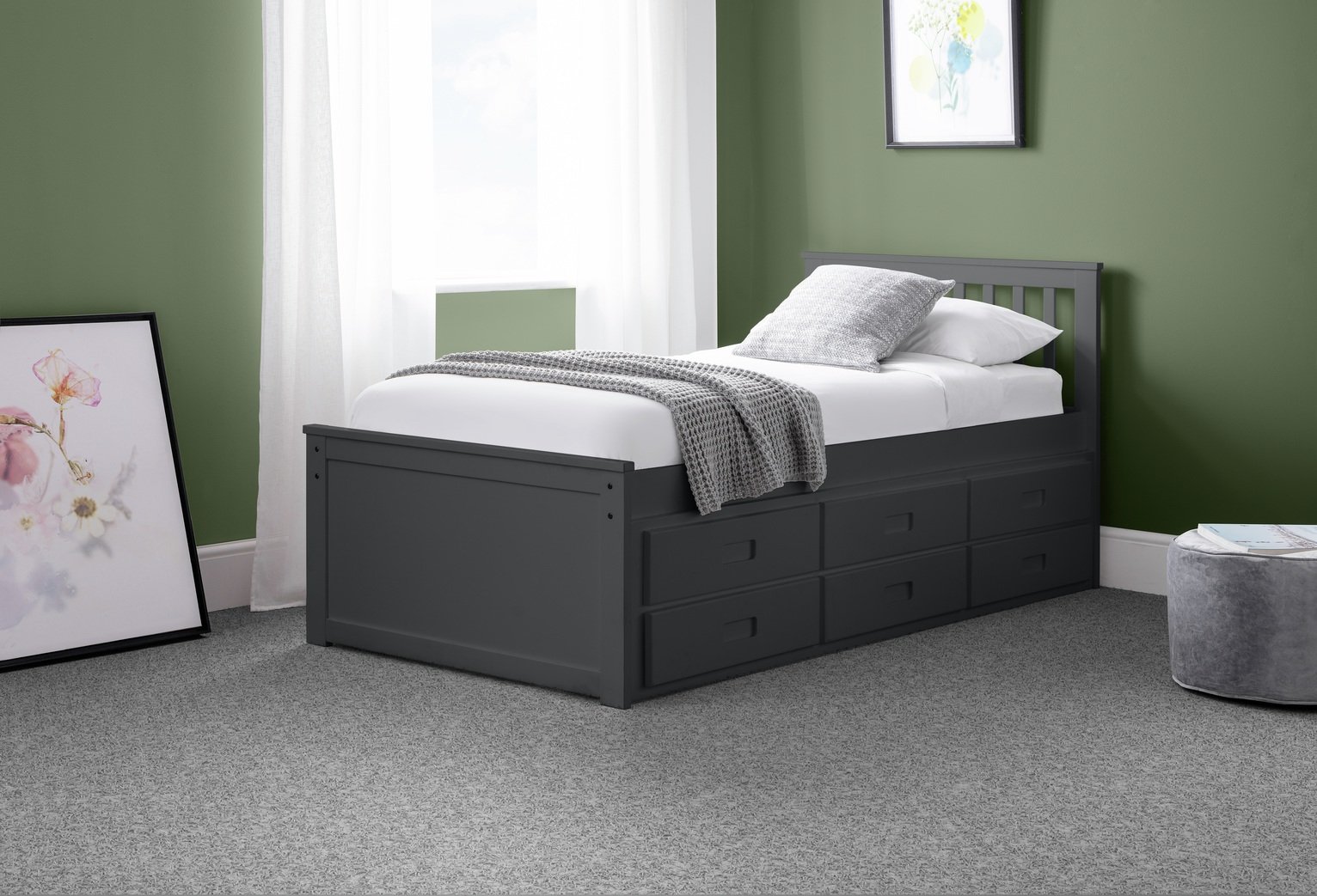 Julian Bowen Maisie Guest Bed with Drawer - Anthracite