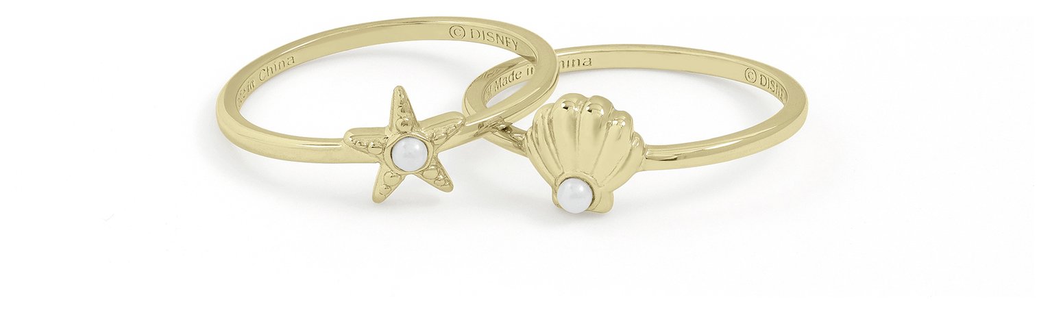 Disney Gold Plated Silver The Little Mermaid Rings Set of 2
