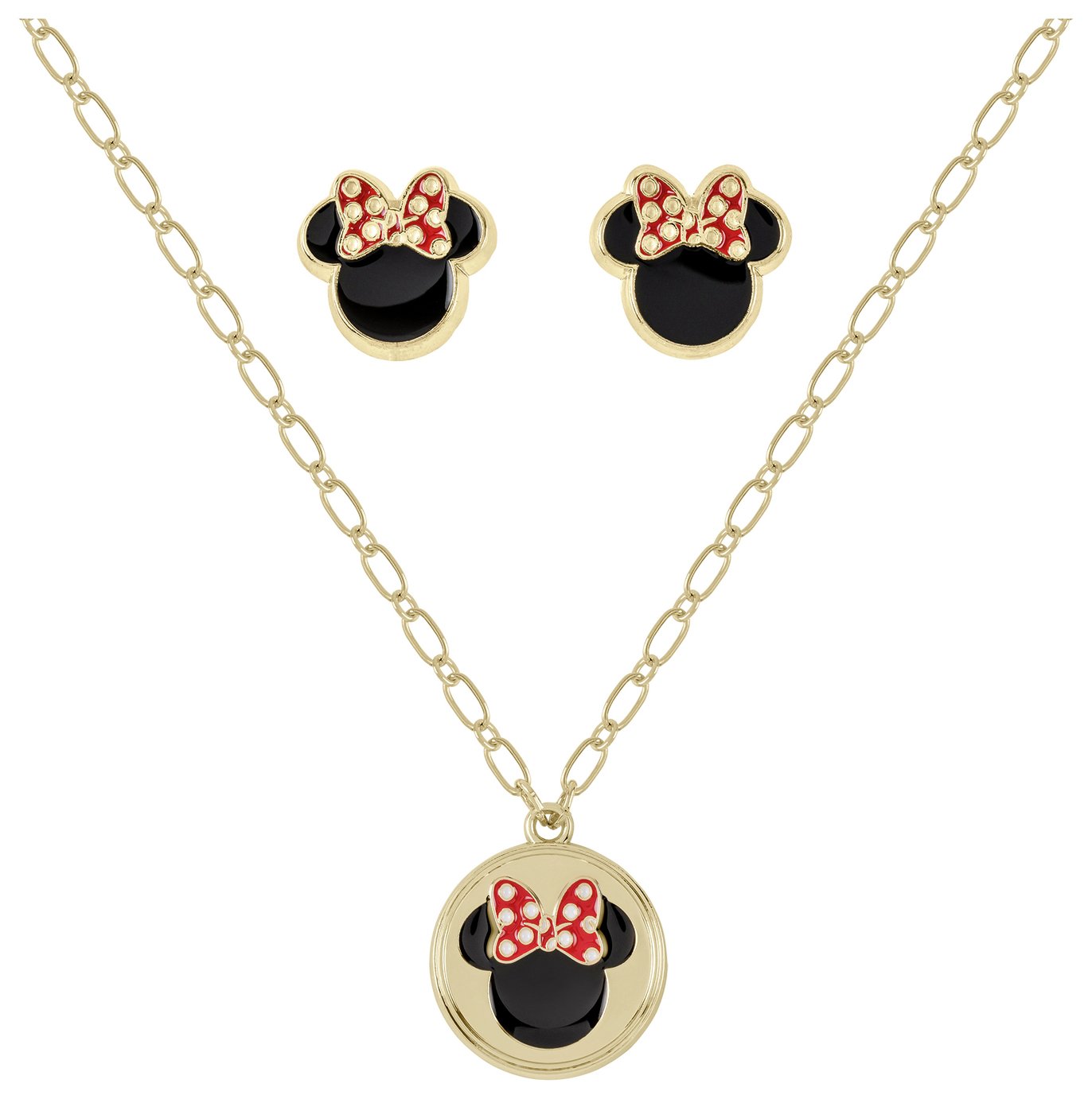 Disney Gold Coloured Minnie Mouse Necklace and Earrings Set