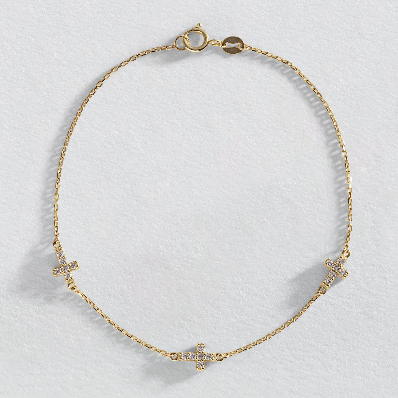 Revere 9ct Yellow Gold Cubic Zirconia Cross Detail Bracelet