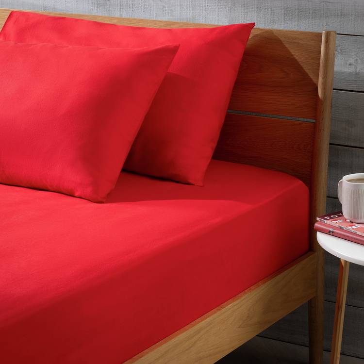 Habitat Soft and Cosy Brushed Cotton Red Fitted Sheet - Sin 0