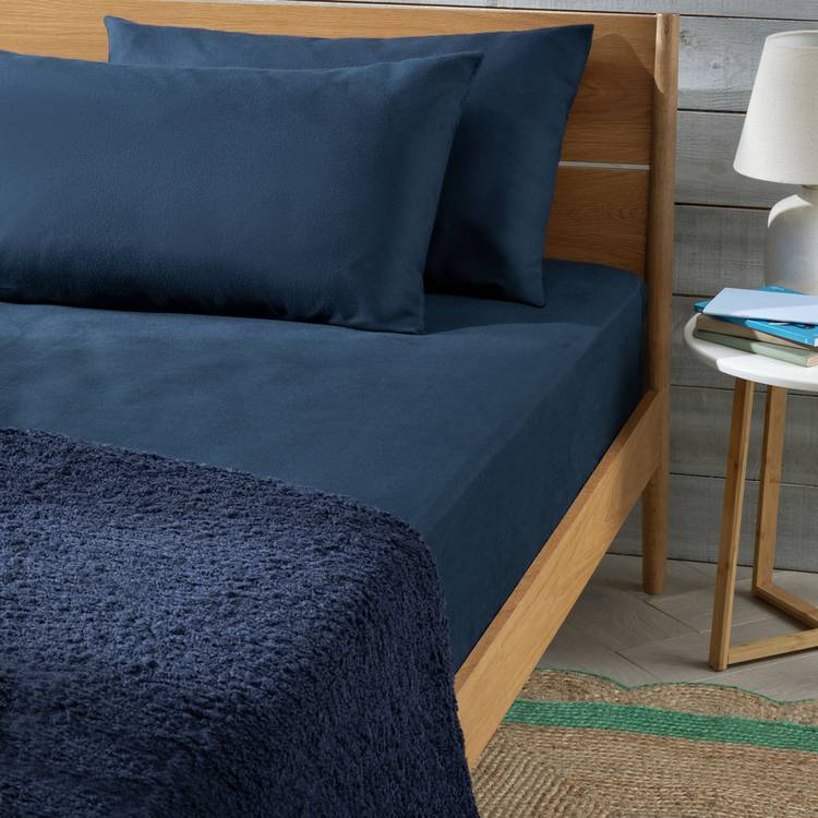 Habitat Soft and Cosy Brushed Cotton Navy Fitted Sheet - Sin 0