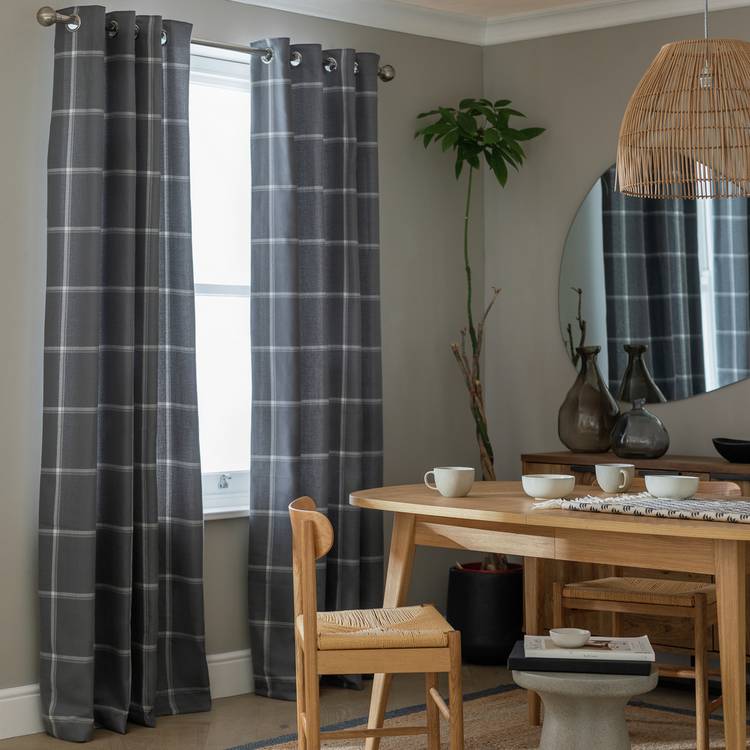 Habitat Square Check Fully Lined Eyelet Curtains - Grey 0