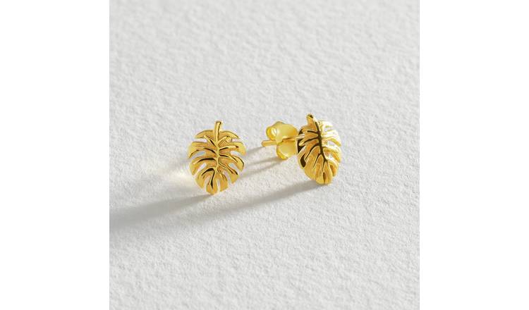 Buy Revere Gold Plated Sterling Silver Palm Leaf Stud Earrings