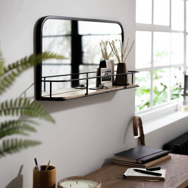 Habitat Rectangular Wall Mirror with Shelf - Black 0