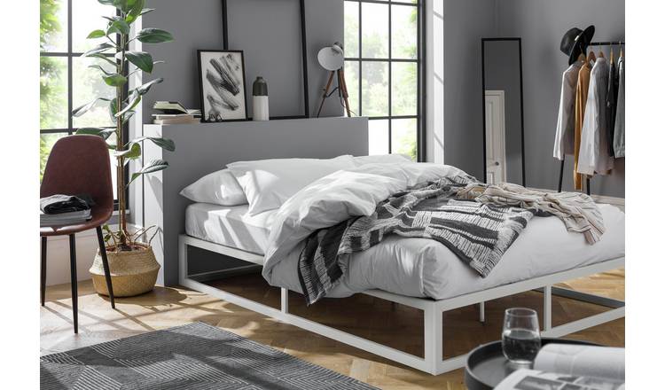 White metal online platform bed full