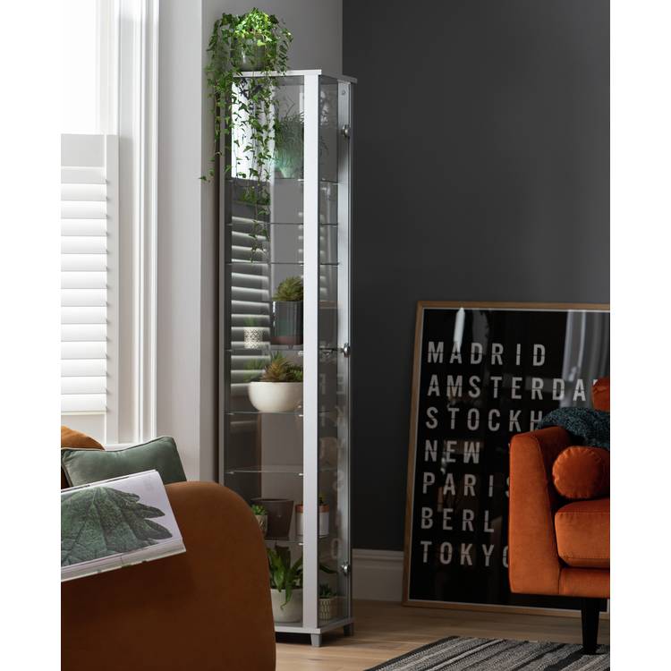 Argos Home 7 Shelf Glass Narrow Display Cabinet - Black 0