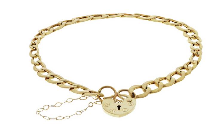 Revere 9ct Yellow Gold Curb and Padlock Bracelet