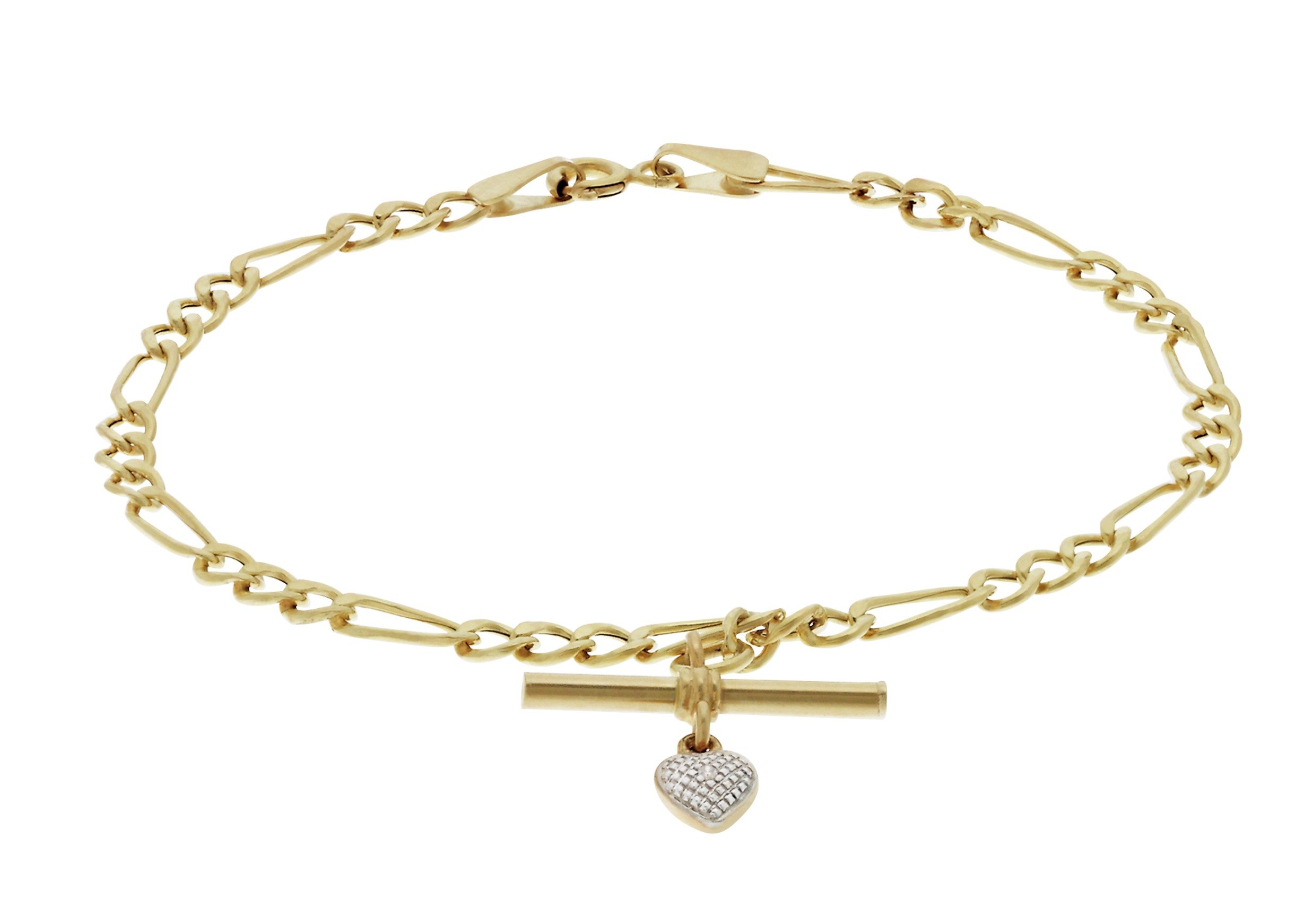 Revere 9ct Yellow Gold Figaro Heart T-Bar Bracelet