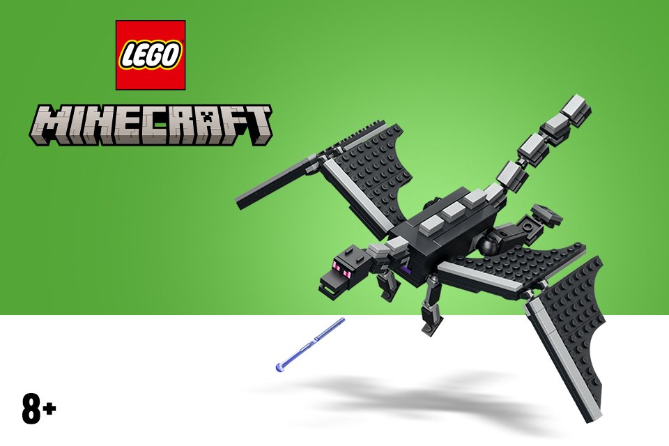 LEGO® Minecraft Ender Dragon on a green background.