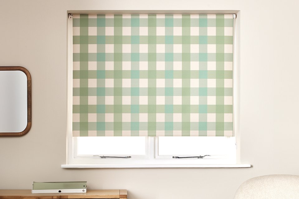 Argos Home Check Blackout Green Roller Blind.