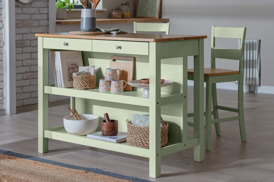 Argos Home Chicago bar island in sage green colour.