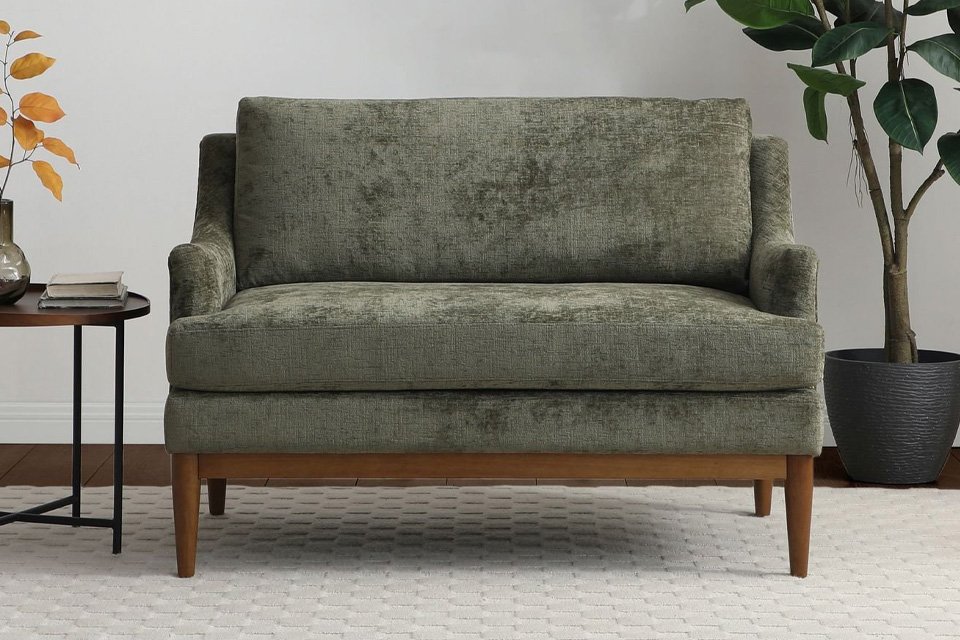 Kyoto Russell Fabric 2 seater olive sofa.