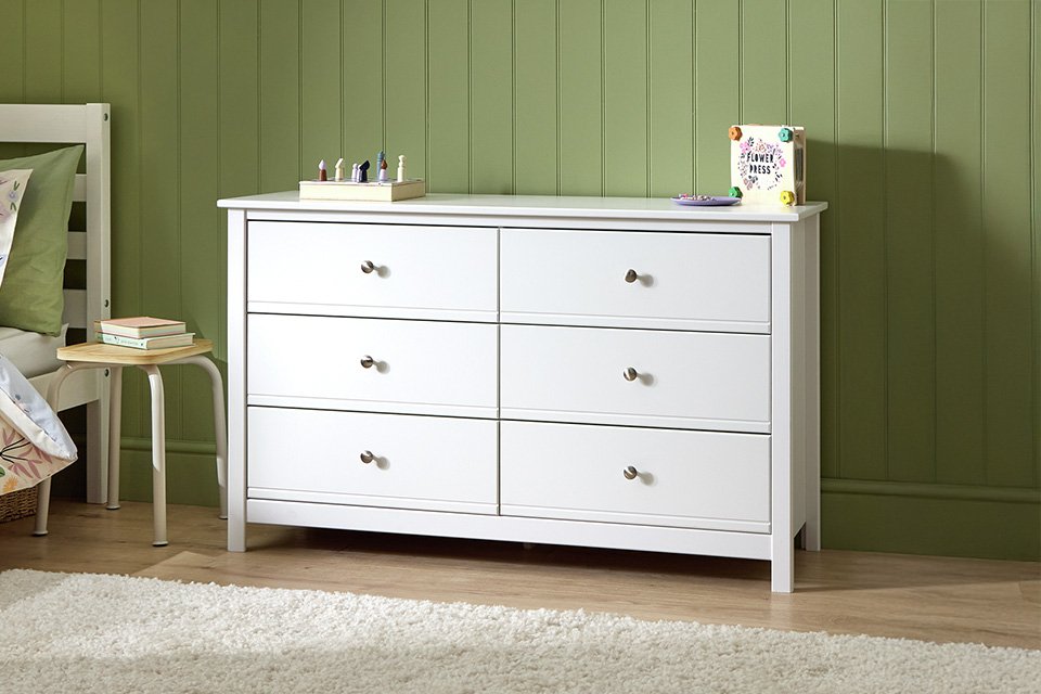 A Habitat Brooklyn kids' chest in white in a child's room.
