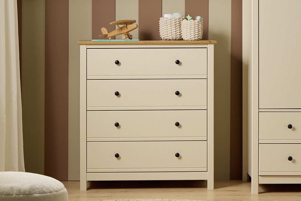 A Habitat Brooklyn 4 drawer kids' desk in a child's room.
