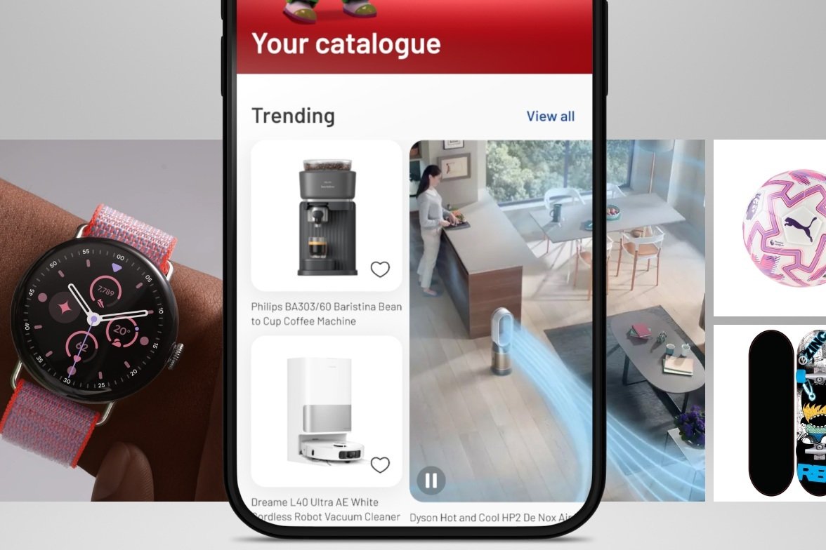 A phone with the Argos App open showing trending products.