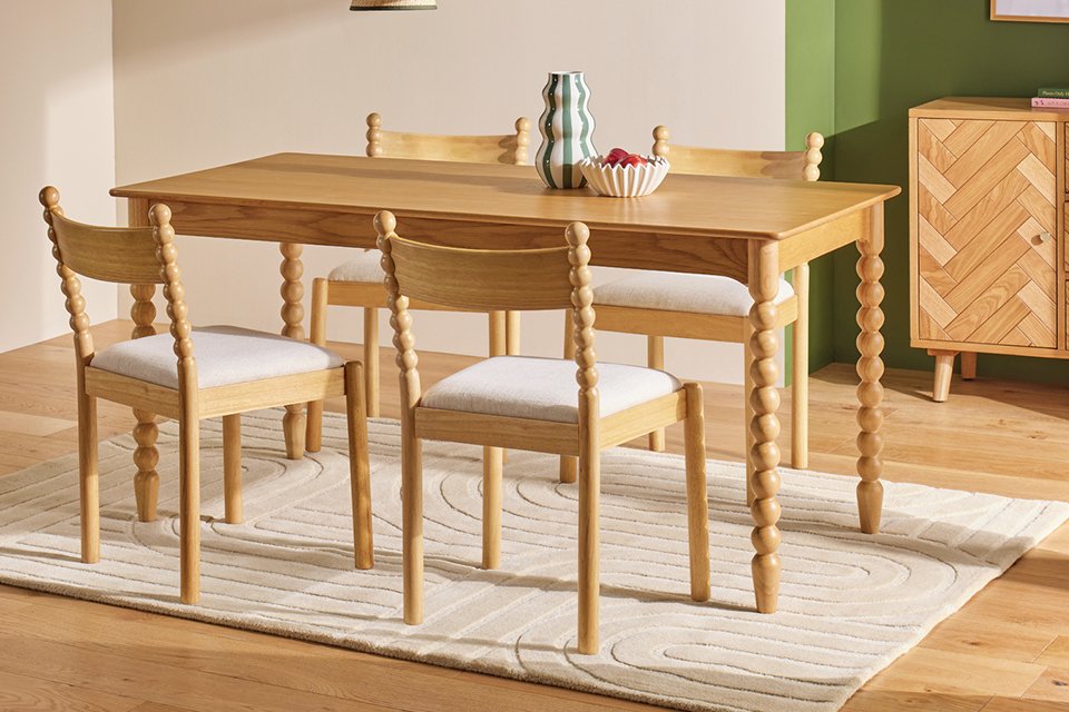 Habitat Blaire Bobbin dining table and set of 4 chairs in oak finish.