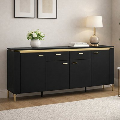 A Furniture To Go Genoa 4 Door 2 Drawer Sideboard in black.