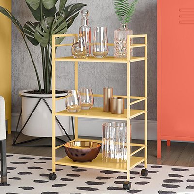 A Dorel Cache 3 Tier Kitchen Storage and drinks trolley in yellow.