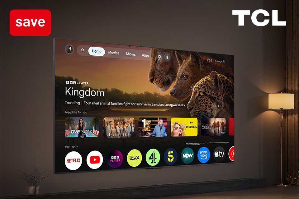Save 10% on selected TCL SQD & RGB Mini LED TVs. With code TCL10.
