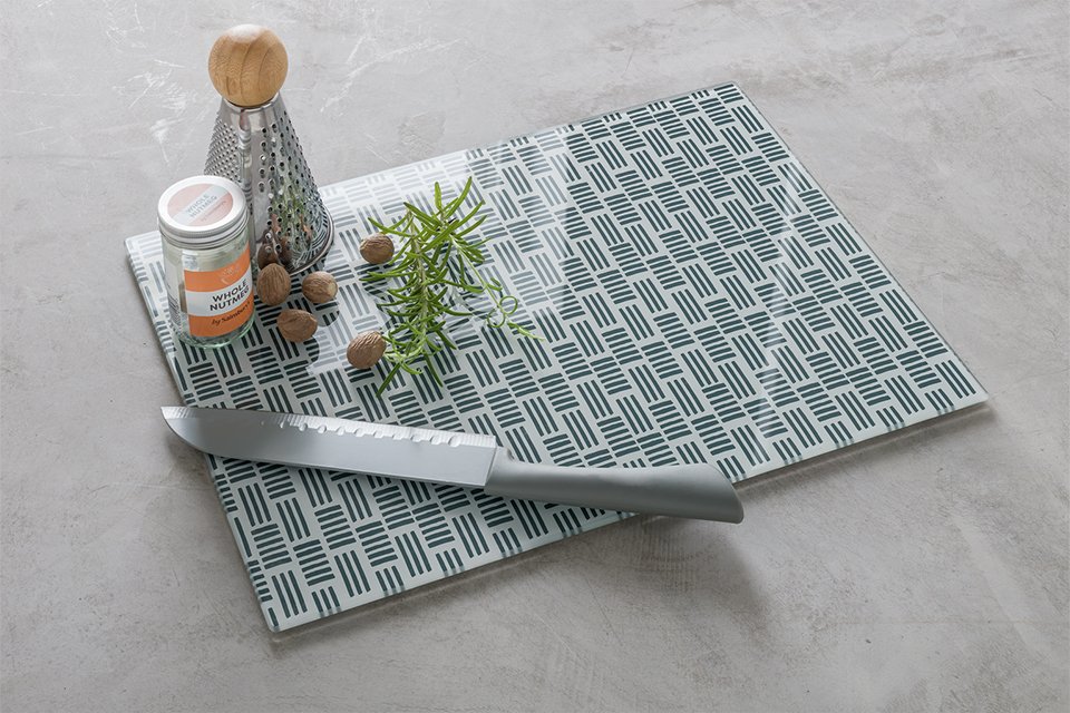 Argos Home Rectangular Patterned Glass Work Top Saver in grey colour.