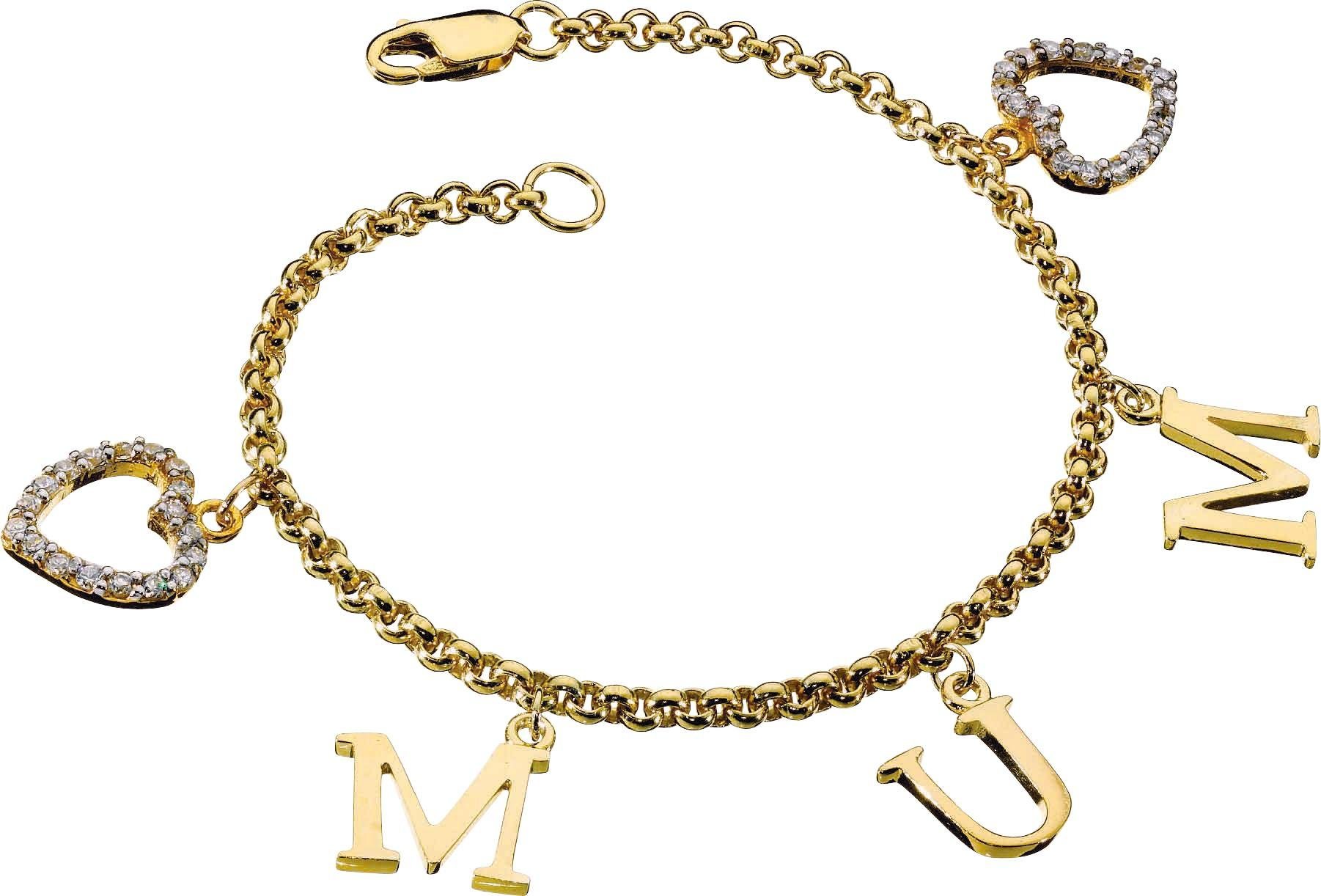 Moon & Back 18ct Gold Plated Silver CZ 'Mum' Charm Bracelet