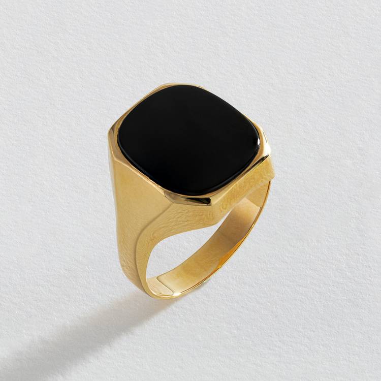 Revere 9ct Yellow Gold Black Onyx Signet Ring - O 0