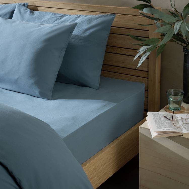 Habitat Cotton Rich 180 TC Denim Fitted Sheet - Double 0