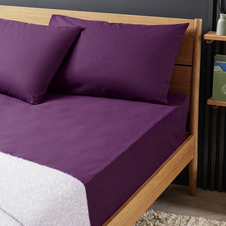Habitat Cotton Rich 180 TC Grape Fitted Sheet - Double 0