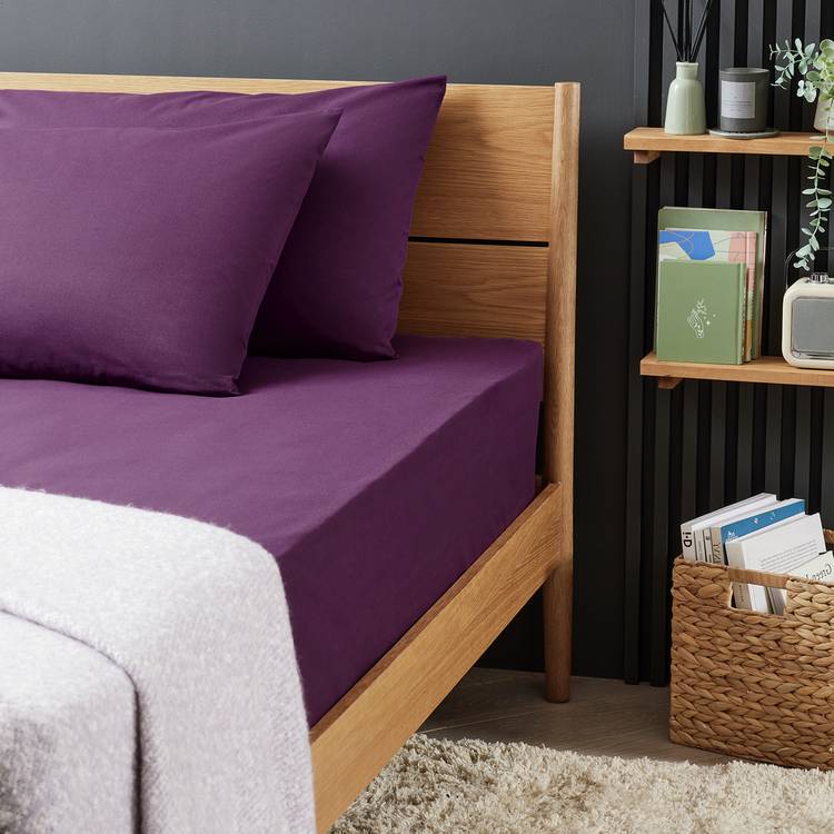 Habitat Cotton Rich 180 TC Grape Fitted Sheet - King size 0