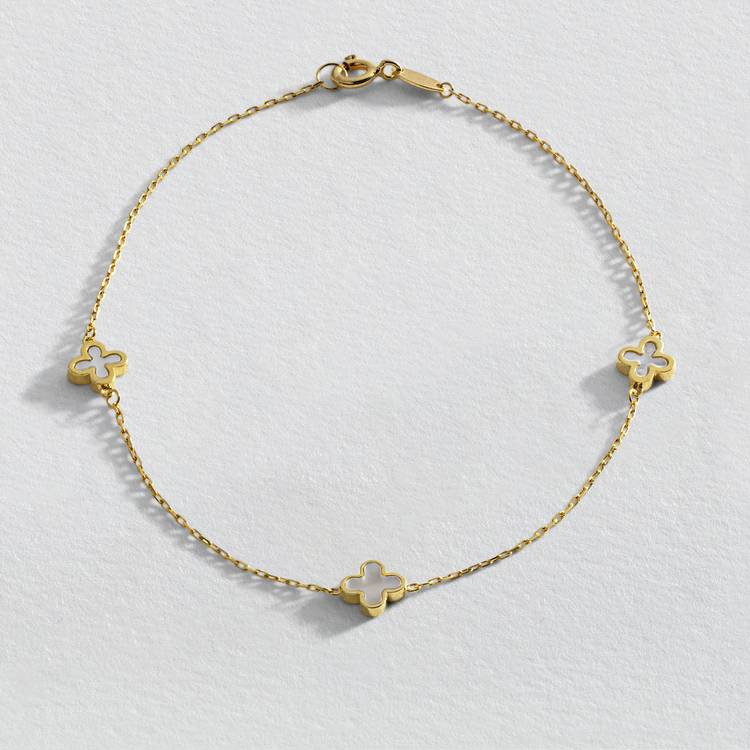 Revere 9ct Yellow Gold Mother of Pearl Clover Bracelet 0
