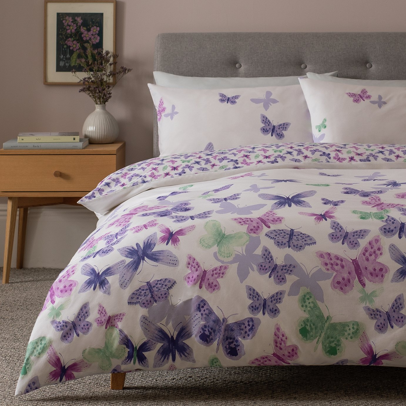 Argos Home Watercolour Butterflies Bedding Set - Superking