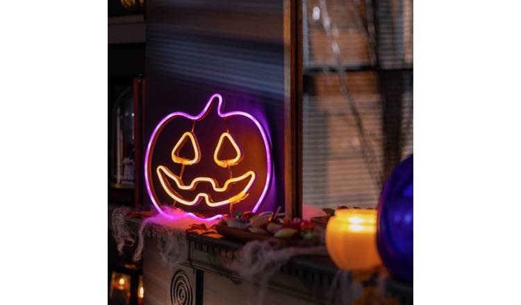 Argos Home Battery Neon Effect Pumpkin Sign Halloween Light