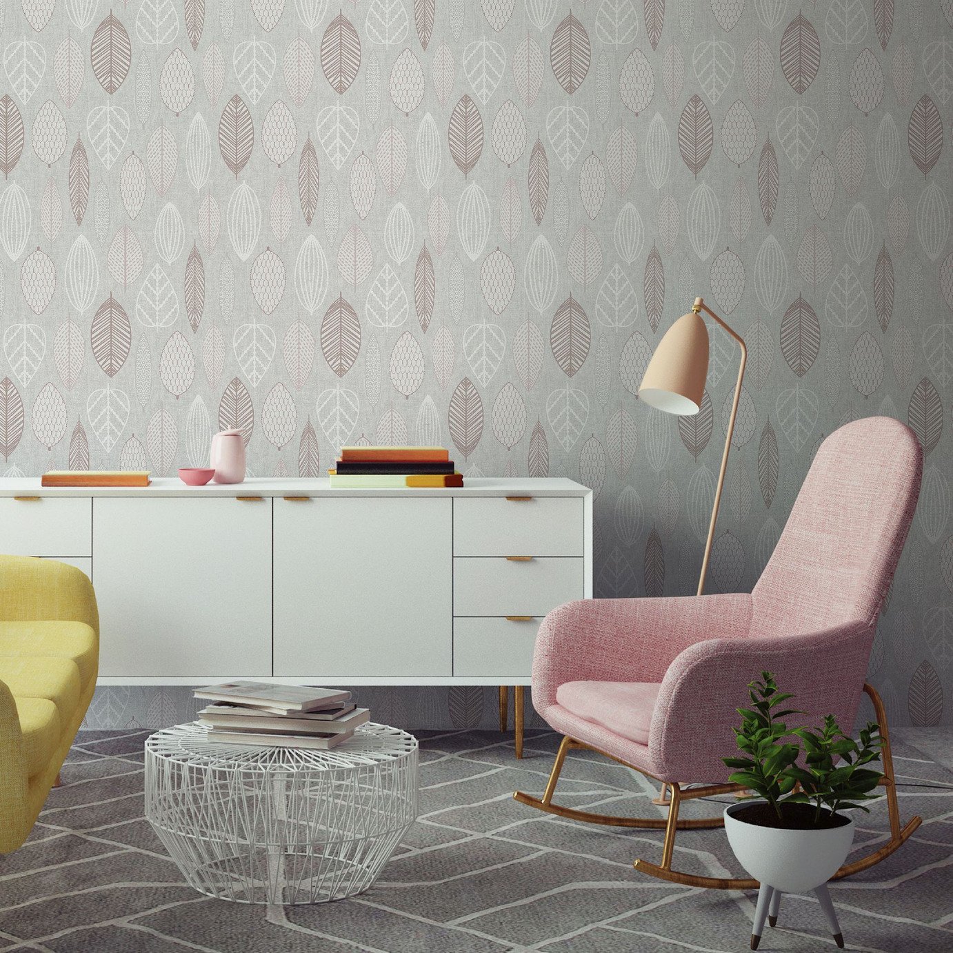 Superfresco Easy Scandi Leaf Blush Wallpaper