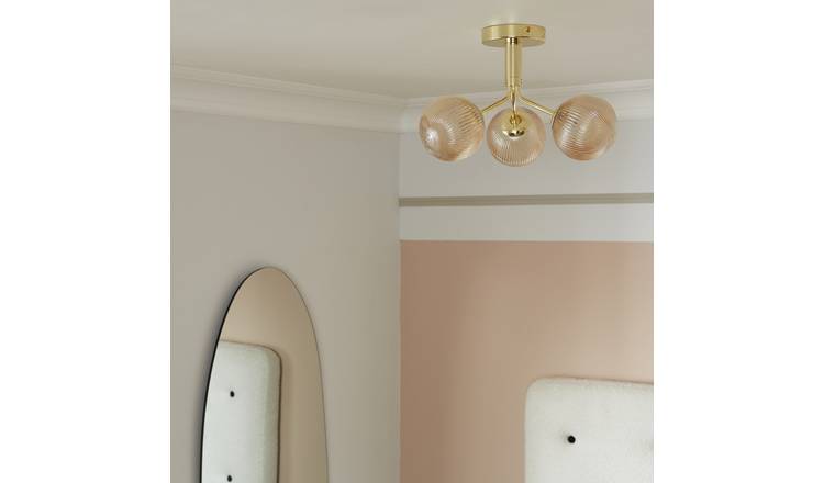 Habitat Edie Glass 3 Light Flush Ceiling Light - Champagne
