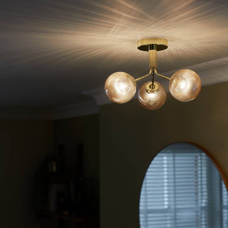 Habitat Edie Glass 3 Light Flush Ceiling Light - Champagne 0