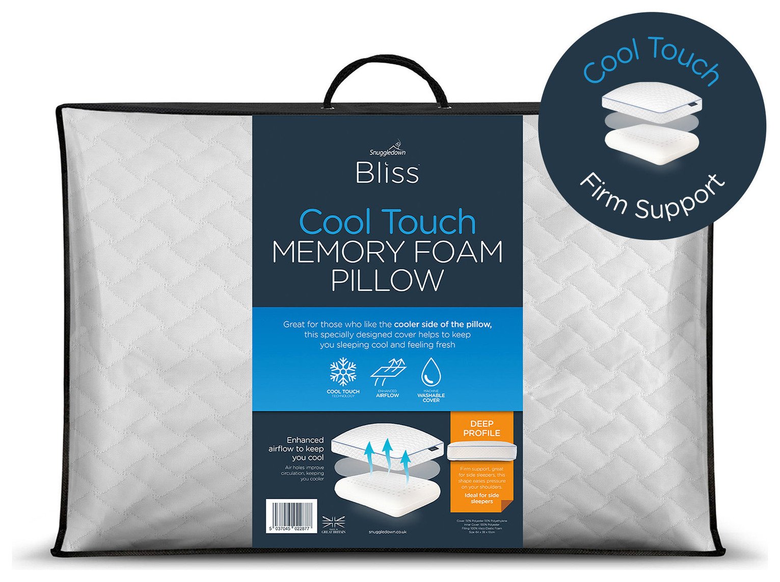 Snuggledown Bliss Cool Touch Memory Foam Firm Pillow