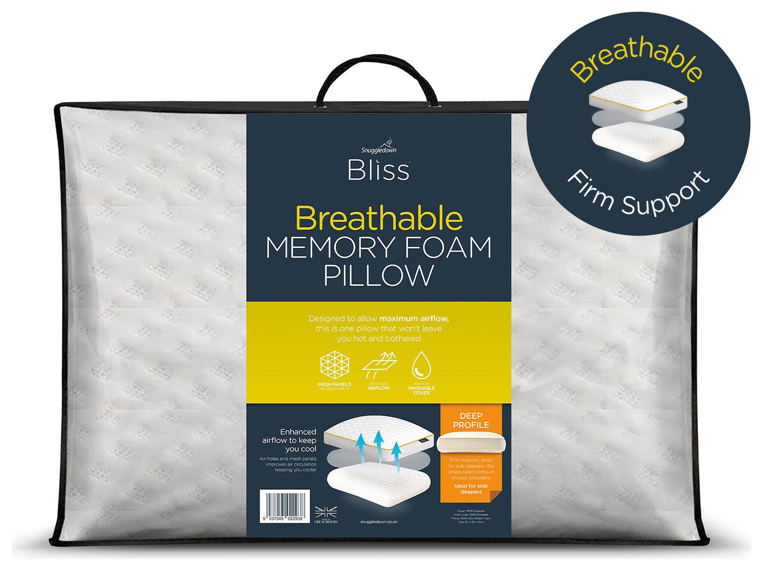Snuggledown Bliss Breathable Memory Foam Firm Pillow