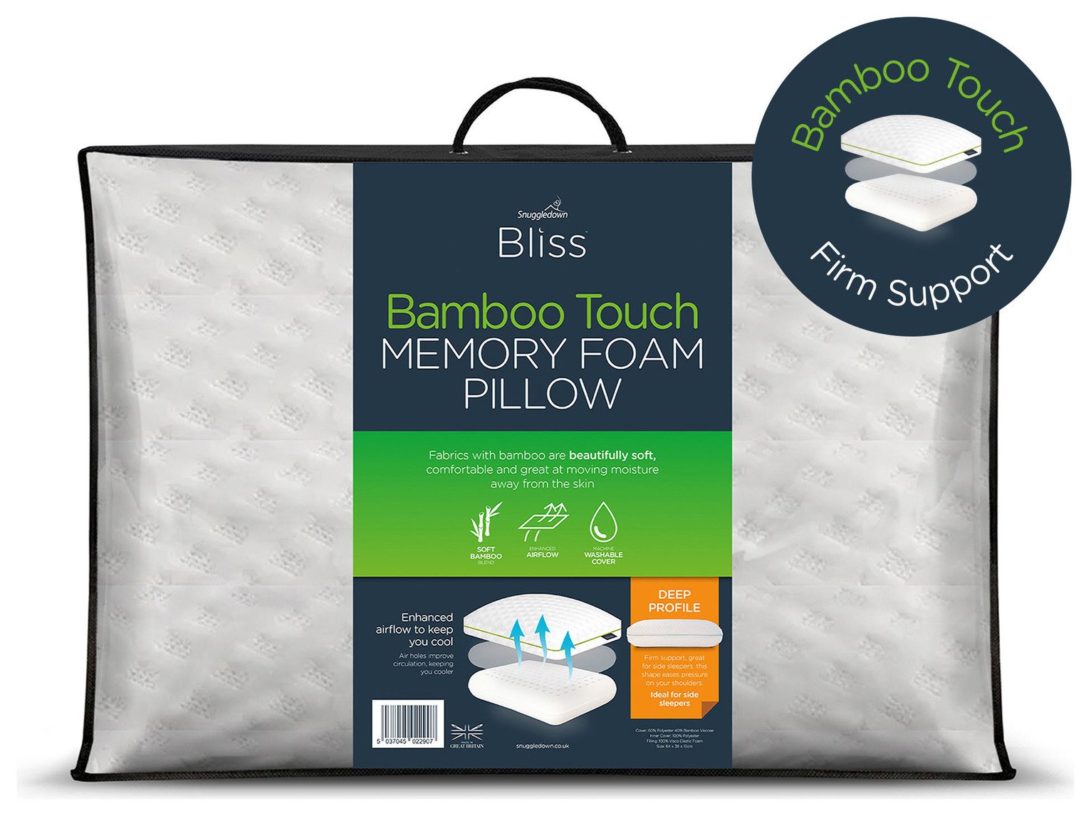 Snuggledown Bliss Bamboo Touch Memory Foam Firm Pillow