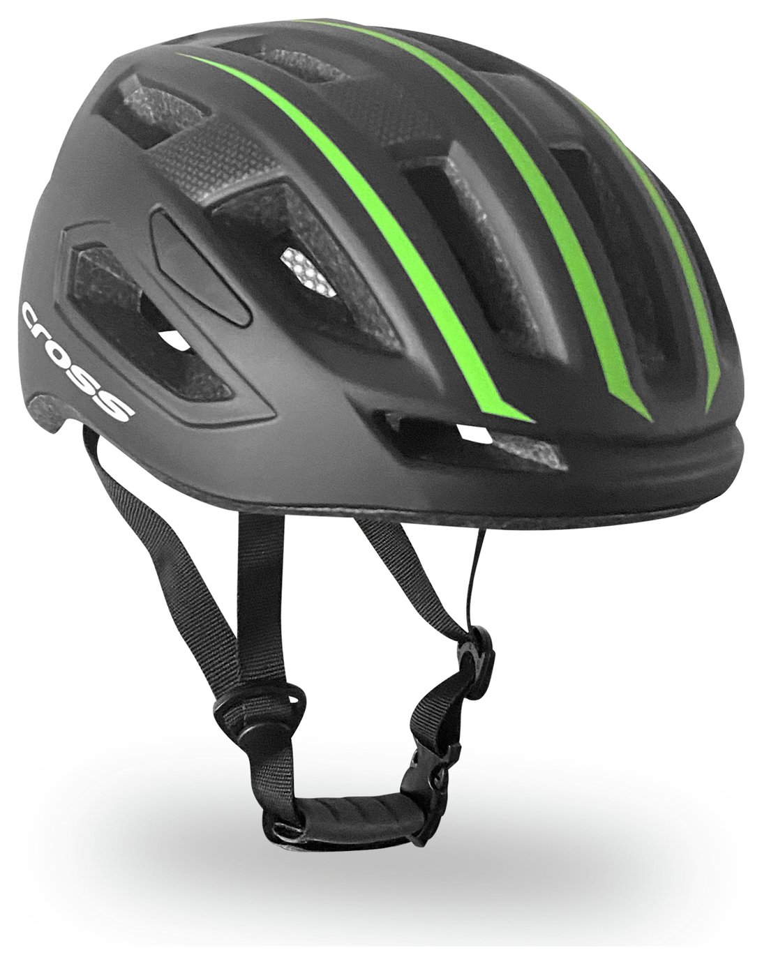 Cross Unisex Road Bike Helmet - Black and Green, 58-62cm