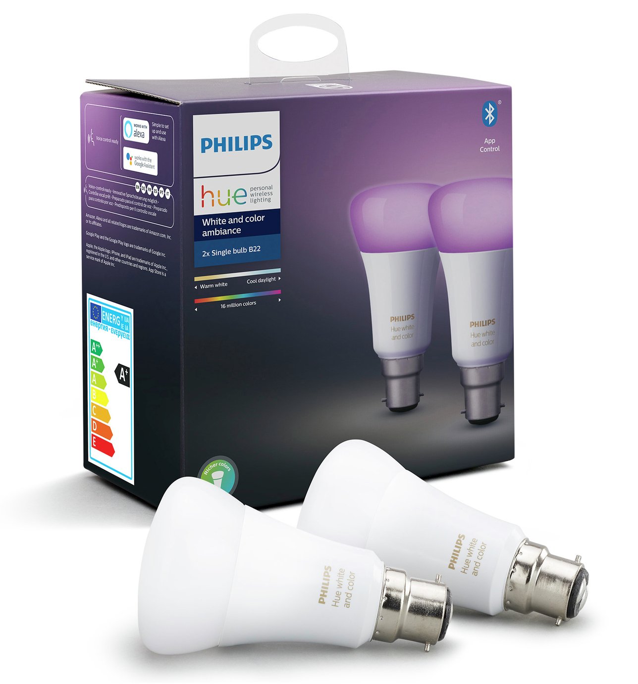 Philips Hue White and Colour B22 Bulb - Twin Pack