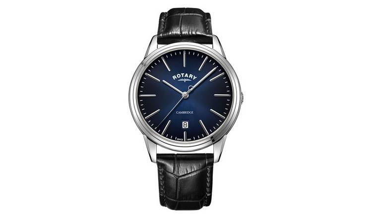 Rotary Men's Black Leather Strap Blue Dial Watch