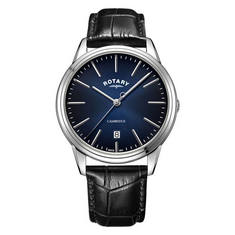 Rotary Men's Black Leather Strap Blue Dial Watch 0