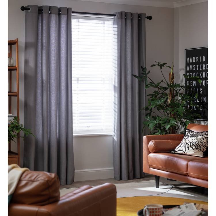 Habitat Herringbone Fully Lined Eyelet Curtains - Grey 0