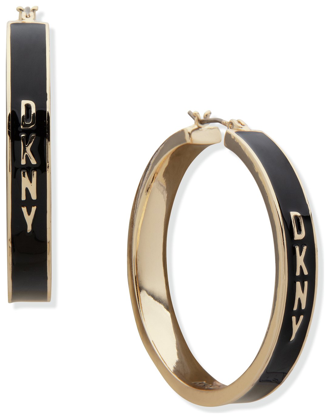 DKNY Gold and Black Enamel Hoop Earrings
