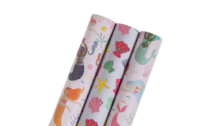 Buy Argos Home 3 Piece Mermaid & Shells Wrapping Paper Set - 3m | Gift ...