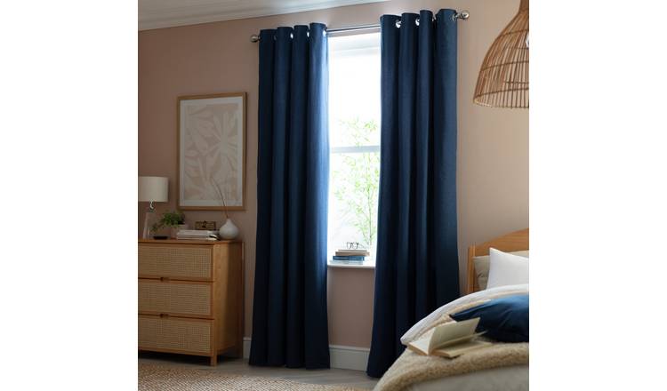 Habitat Brushed Thermal Eyelet Curtains - Navy